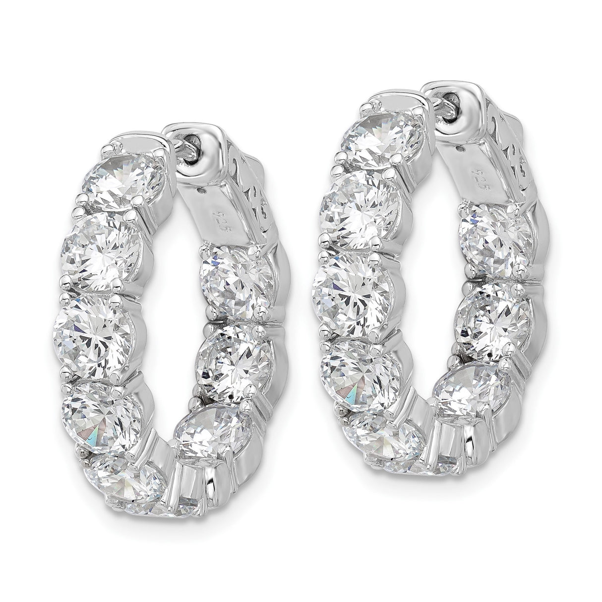 Sterling Silver Hoop Earrings with Round Cut Cubic Zirconia in Prong Setting