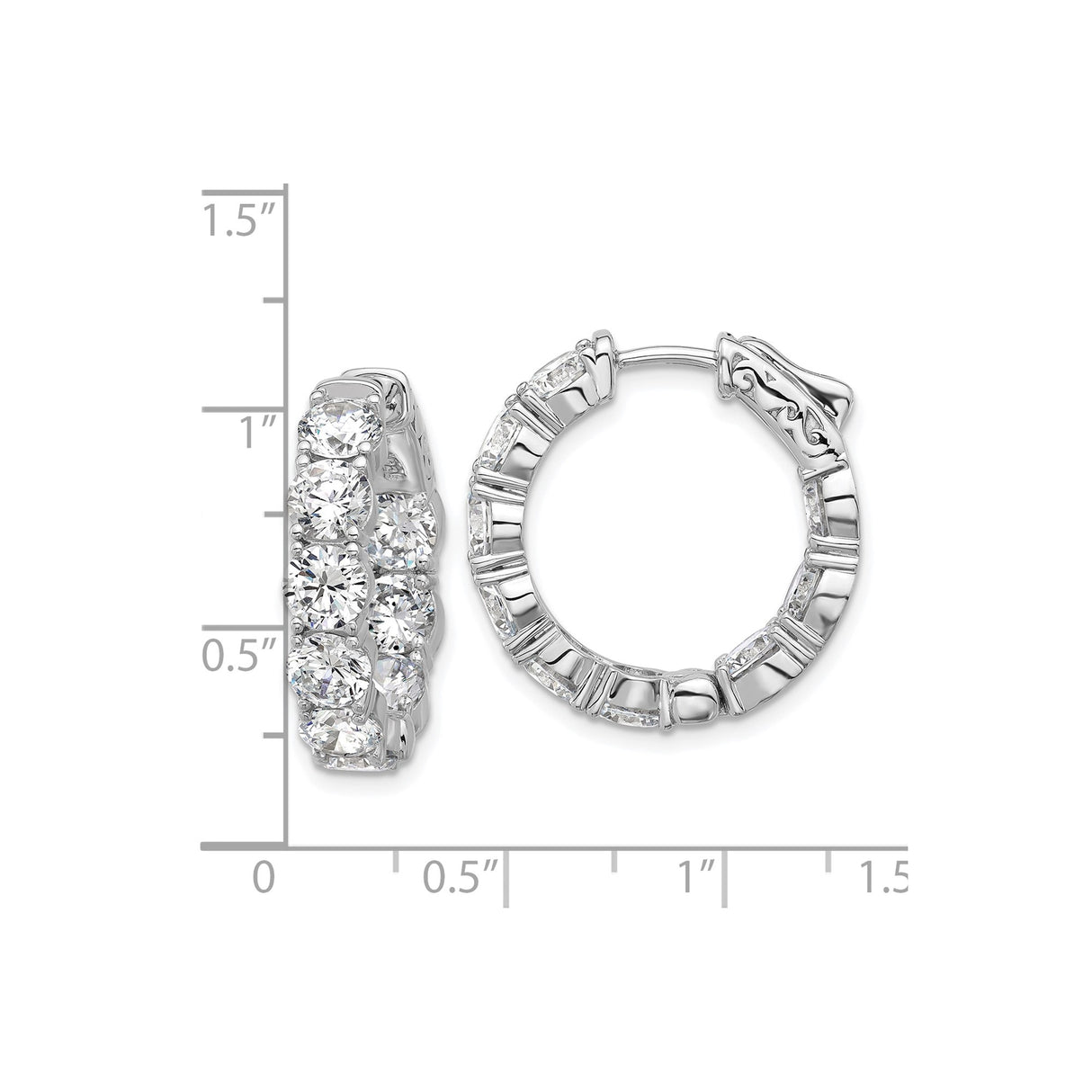 Sterling Silver Hoop Earrings with Round Cut Cubic Zirconia in Prong Setting