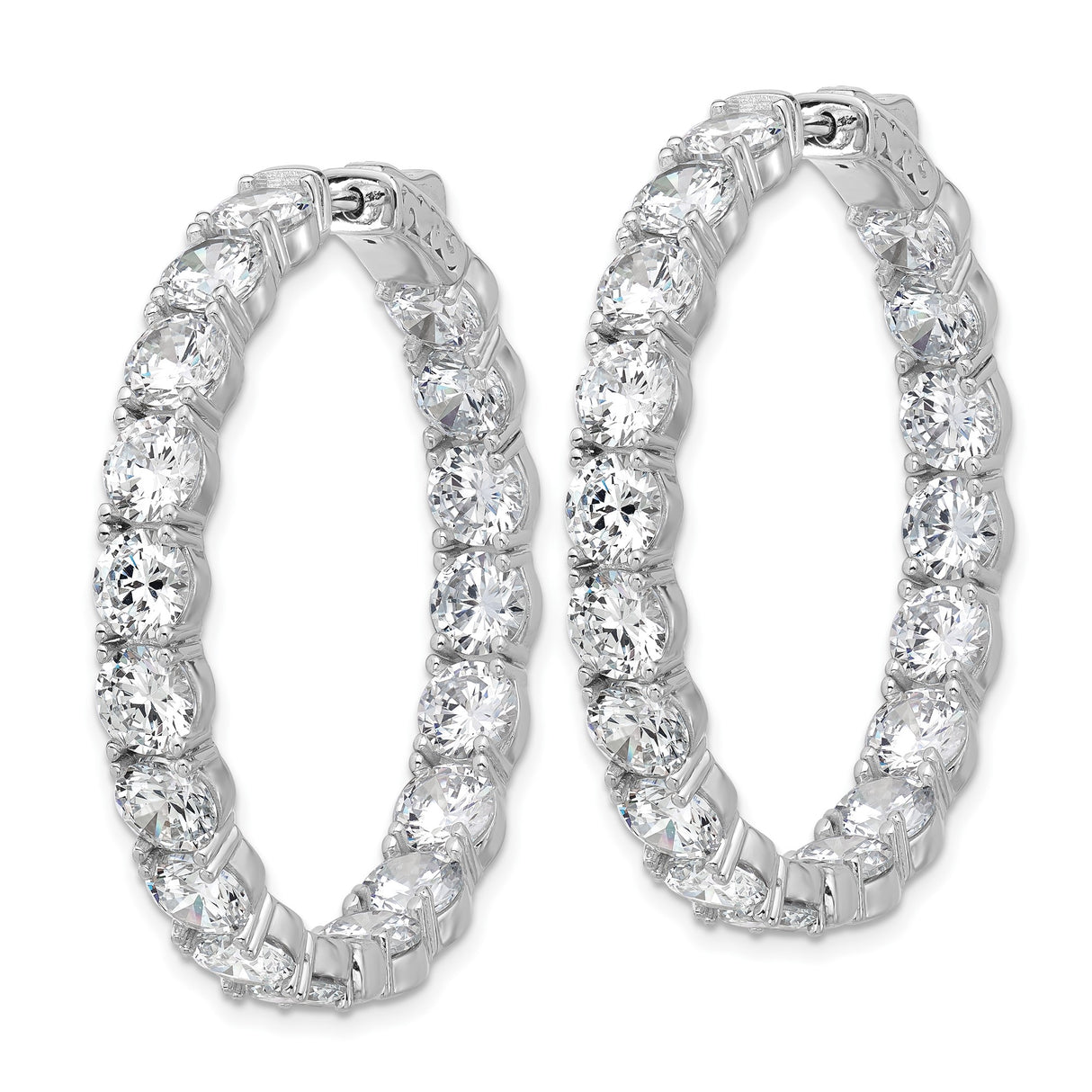 Sterling Silver Hoop Earrings with Cubic Zirconia, Inside-Out Design, Rhodium Plated Finish