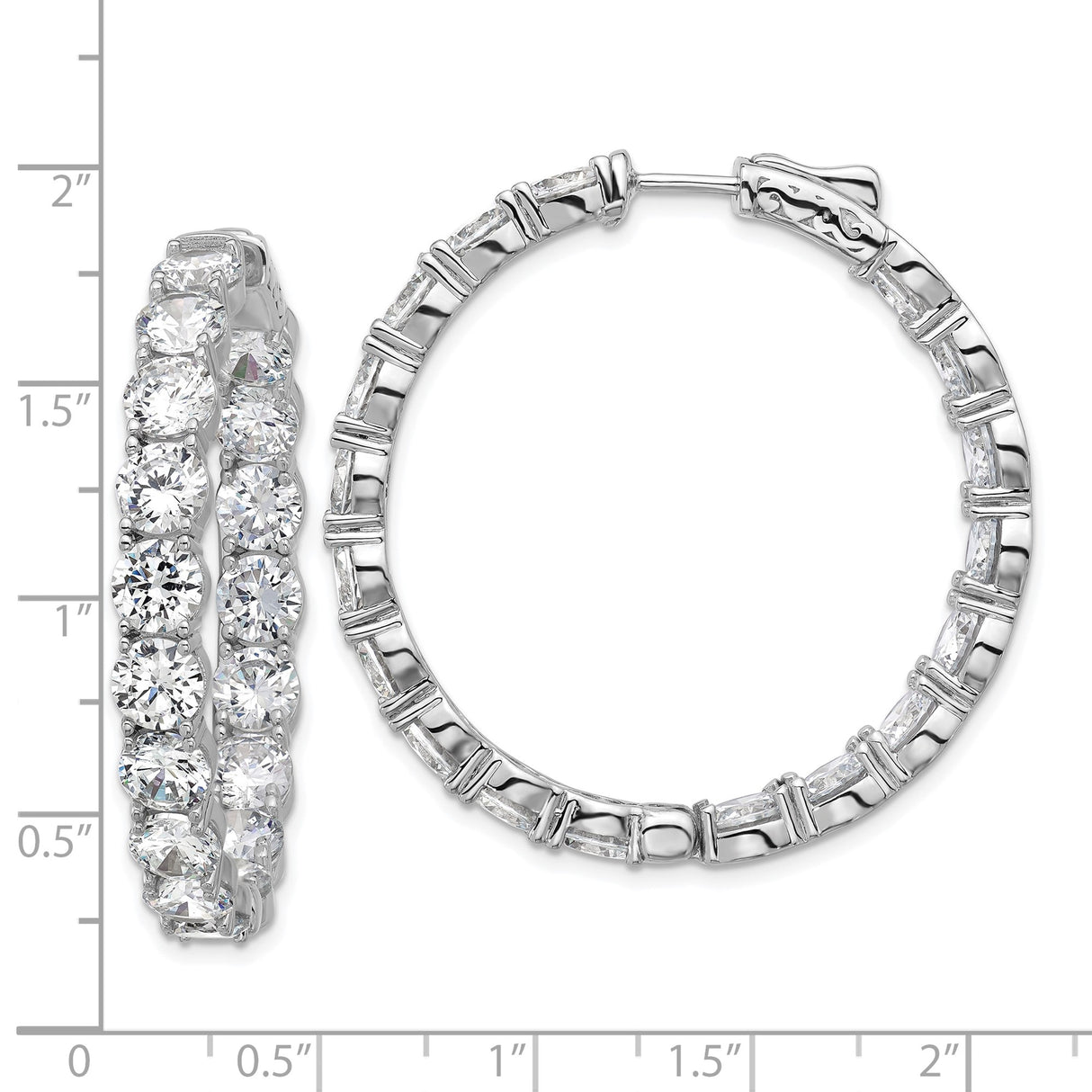 Sterling Silver Hoop Earrings with Cubic Zirconia, Inside-Out Design, Rhodium Plated Finish