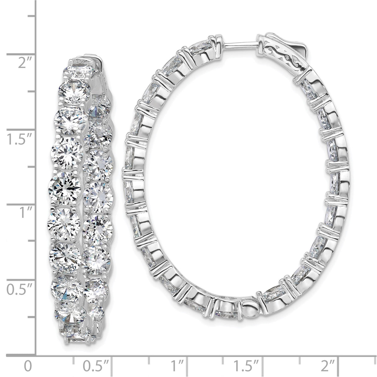 Sterling Silver Hoop Earrings with Cubic Zirconia, Shared Prong Inside-Out Oval Design