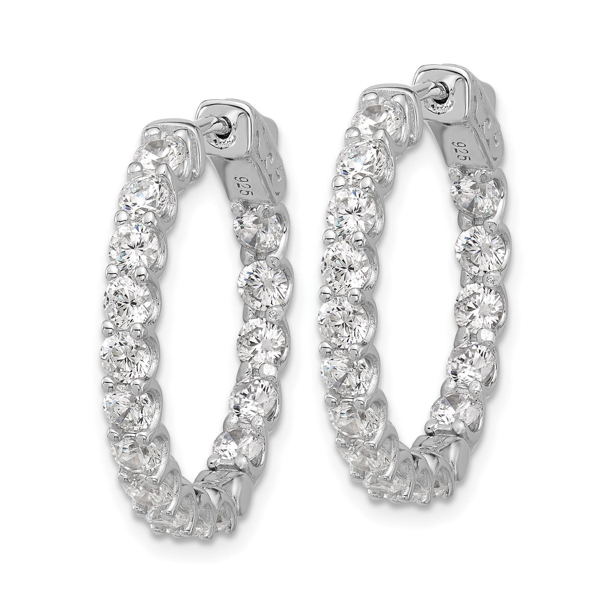 Sterling Silver Hoop Earrings with Round Cut Cubic Zirconia, Prong Set Heart Design