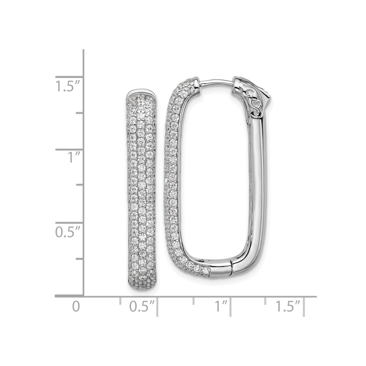 Sterling Silver Hoop Earrings with Cubic Zirconia, Elongated Rectangular Drop Design