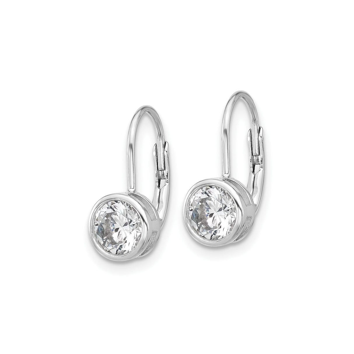 Sterling Silver Leverback Earrings with Round Cut Cubic Zirconia in Bezel Setting