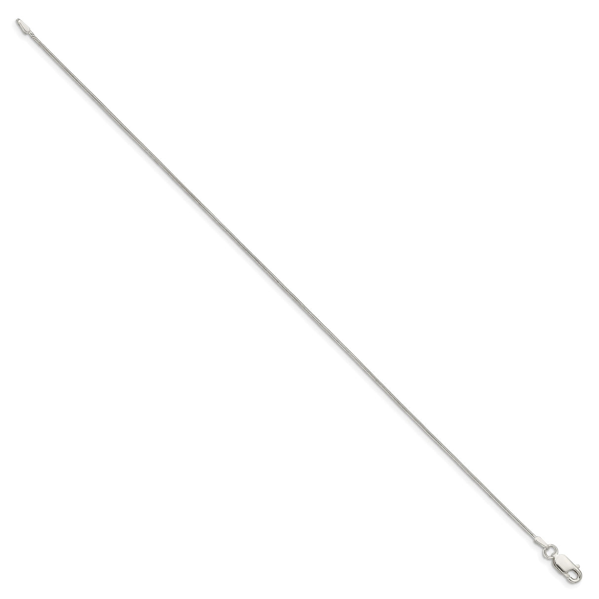 925 White Gold 0.8 mm Polished Chain Anklet, Solid