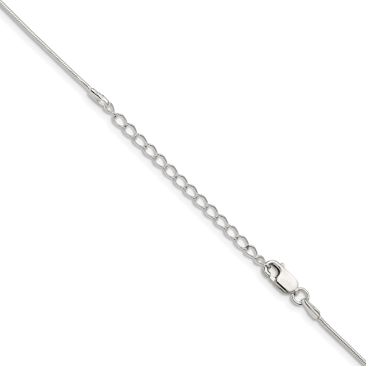 925 White Gold 1 mm Polished Chain Necklace, Solid detail view