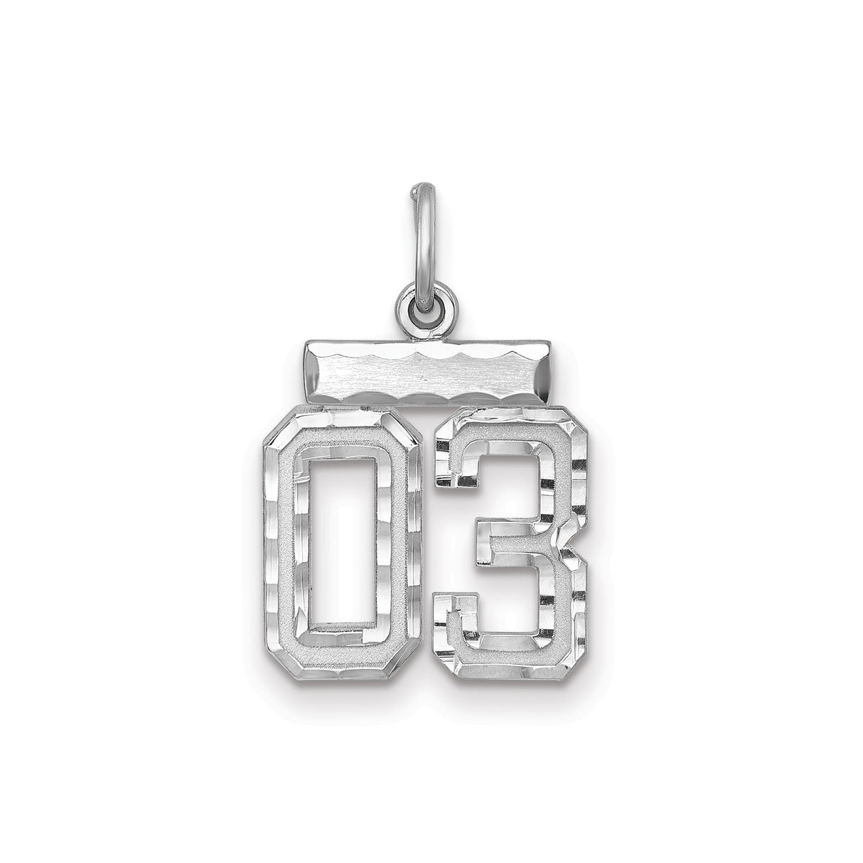 Small Diamond-cut #03 Charm Pendant in Real 925 Sterling Silver