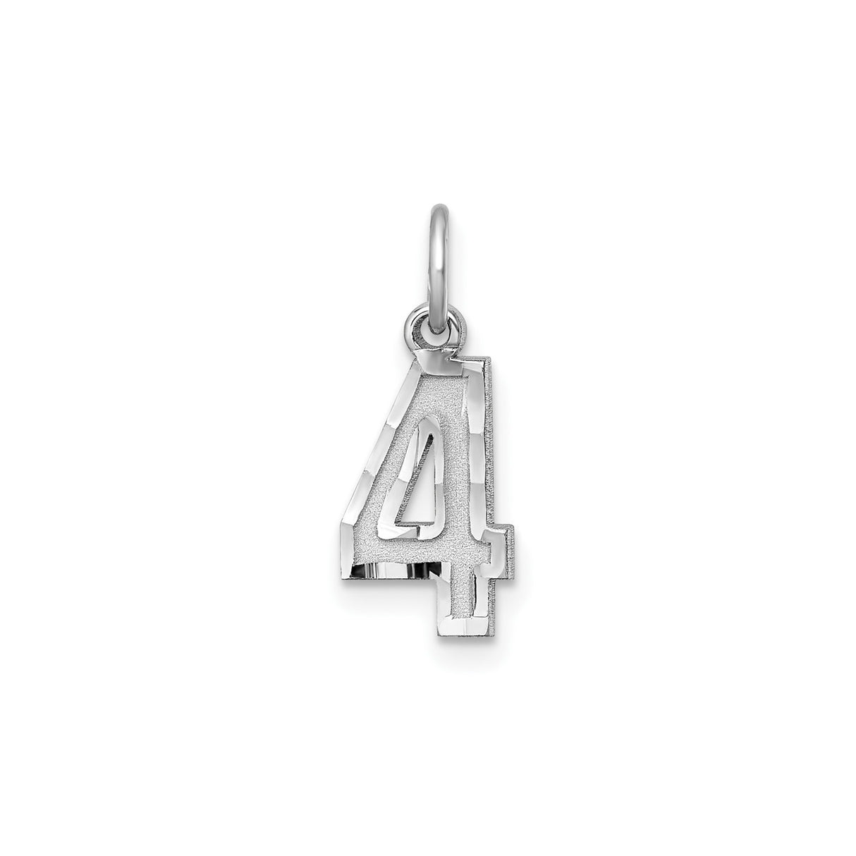 Sterling Silver Number 4 Pendant, Polished and Textured Numeric Charm for Necklace or Bracelet
