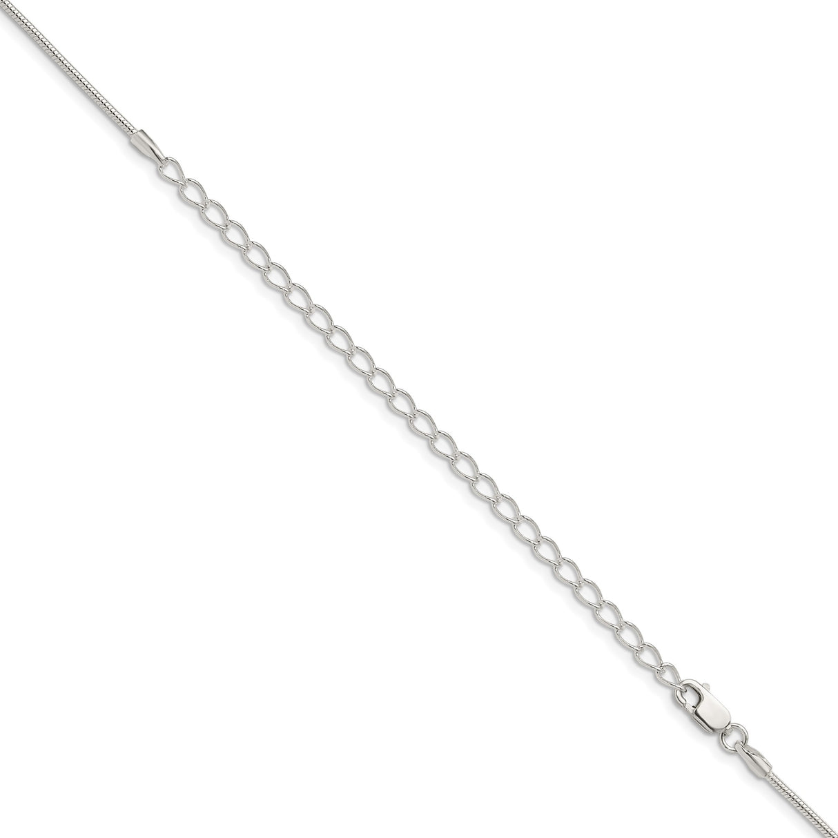 925 White Gold 1.25 mm Polished Chain Necklace, Solid detail view