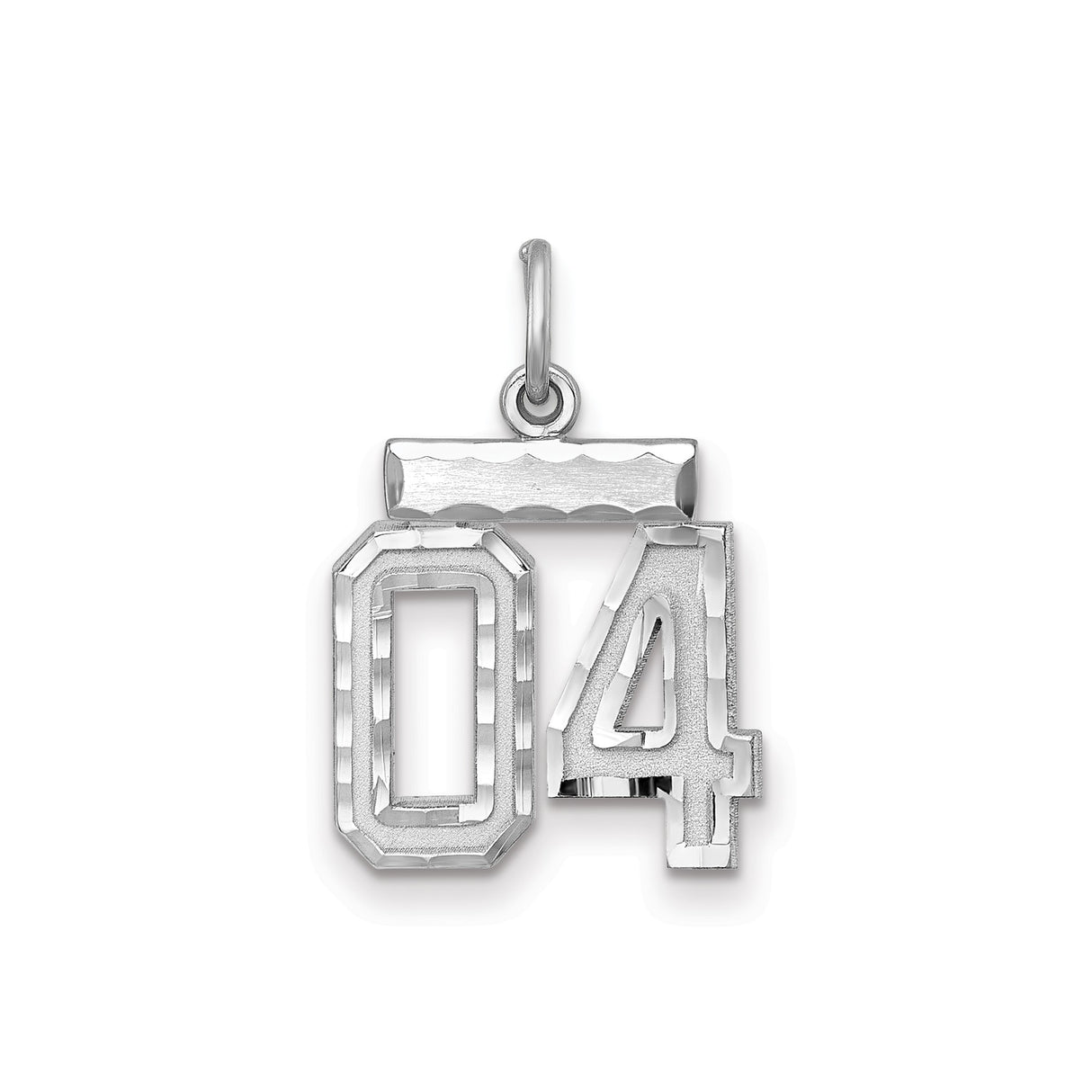 Sterling Silver Pendant Charm, Number 04 Design with Polished and Textured Finish
