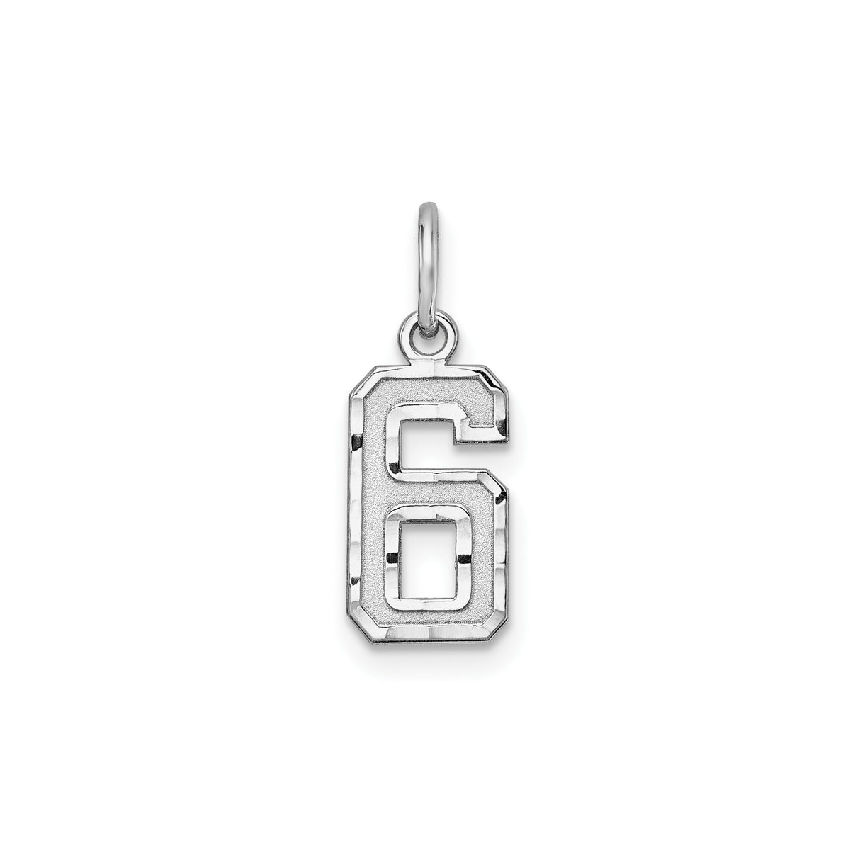 Sterling Silver Number 6 Charm Pendant, Bold Athletic Block Font, Sports Fan Jewelry