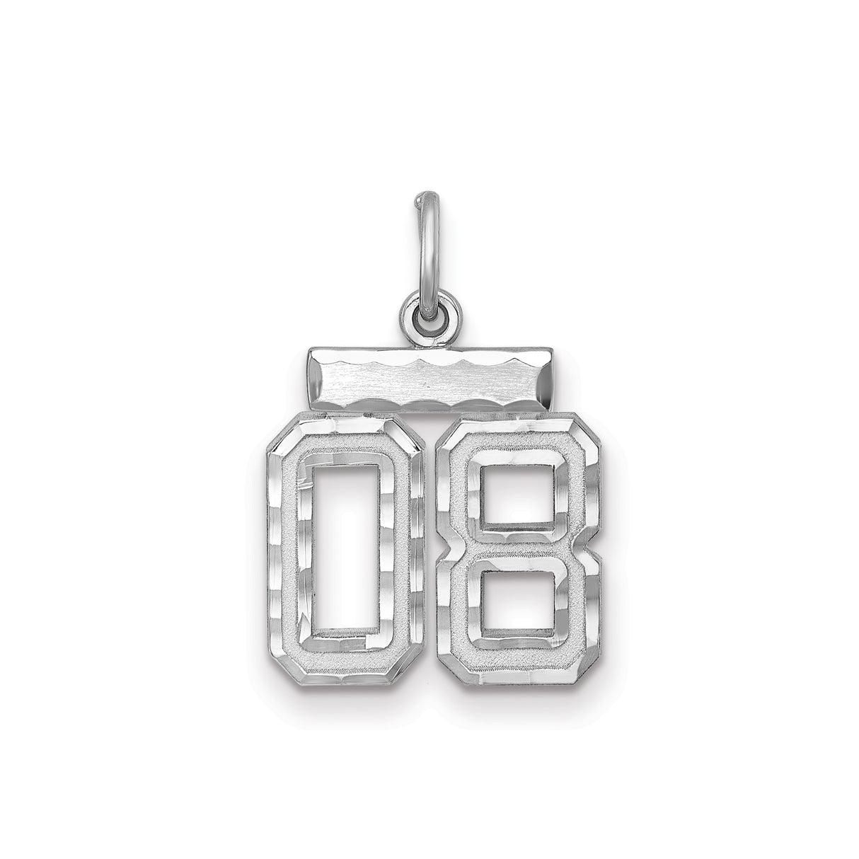 Small Diamond-cut #08 Charm Pendant in Real 925 Sterling Silver