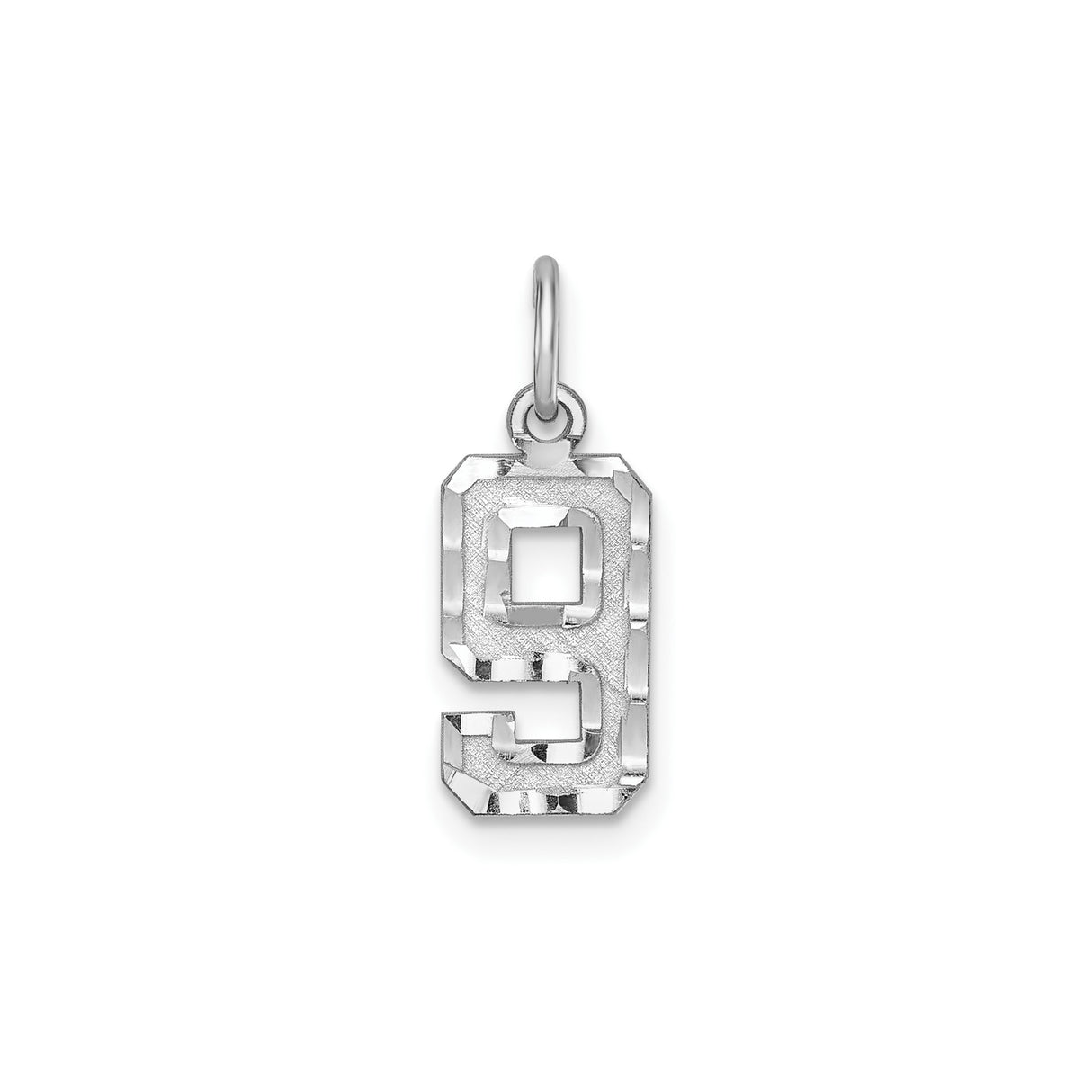 Sterling Silver Number 9 Pendant Charm with Faceted Edge Design, Unisex Jewelry