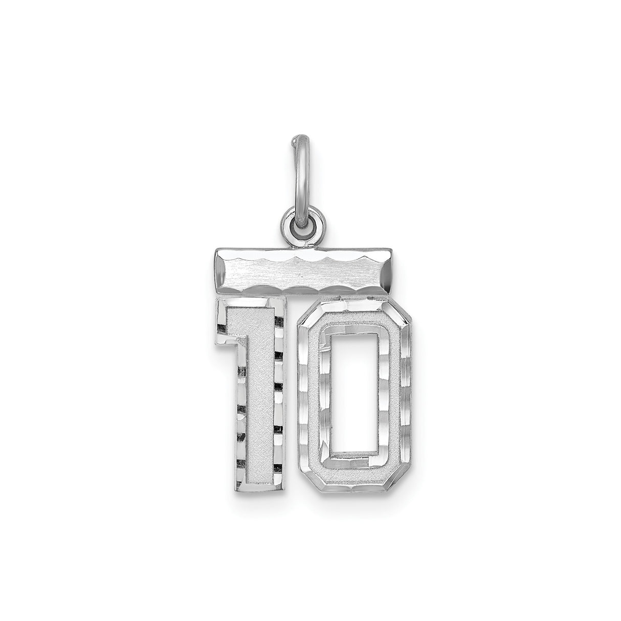 Sterling Silver Number 10 Pendant Charm with Polished and Textured Finish for Sports Fans