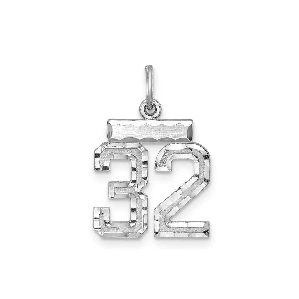 Sterling Silver Number 32 Pendant Charm, Sporty Font, Unisex Athletic Jewelry