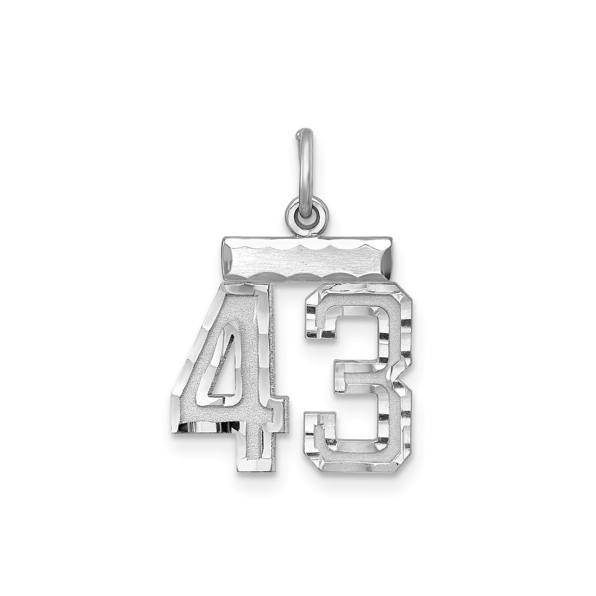 Sterling Silver Number 43 Pendant Charm, Polished and Textured Sports Jewelry