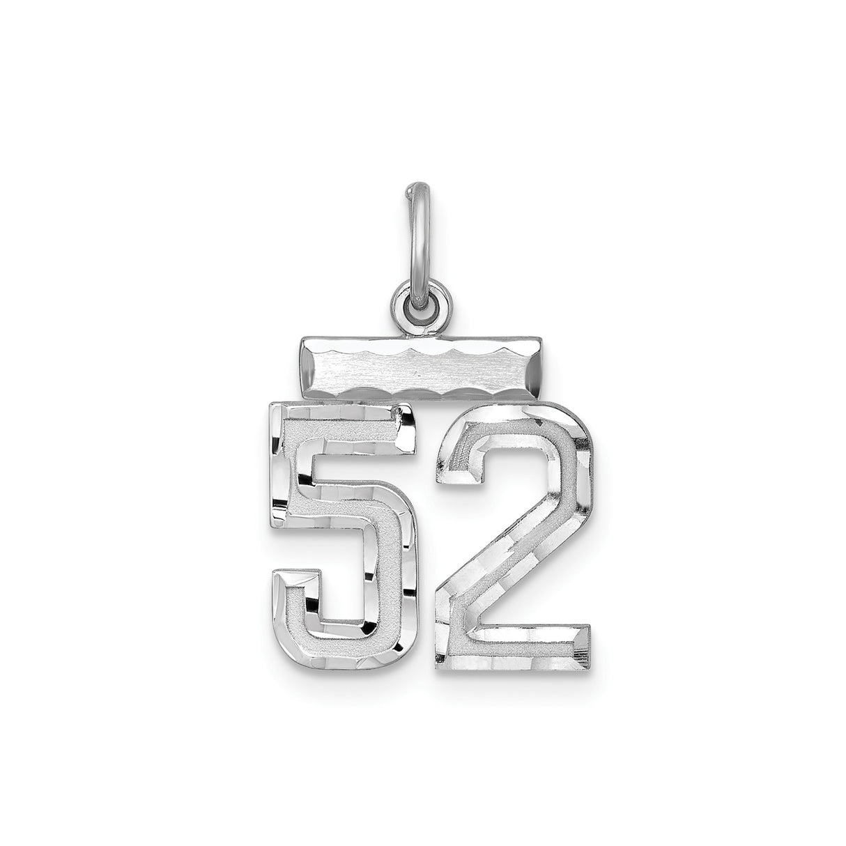 Sterling Silver Number 52 Charm Pendant, Bold Block Numerals, Sports Fan Jewelry