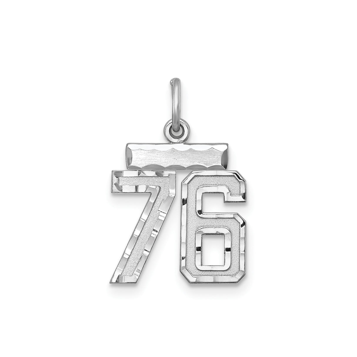 Sterling Silver Pendant Charm, Bold Block Number 76, Sporty Commemorative Style