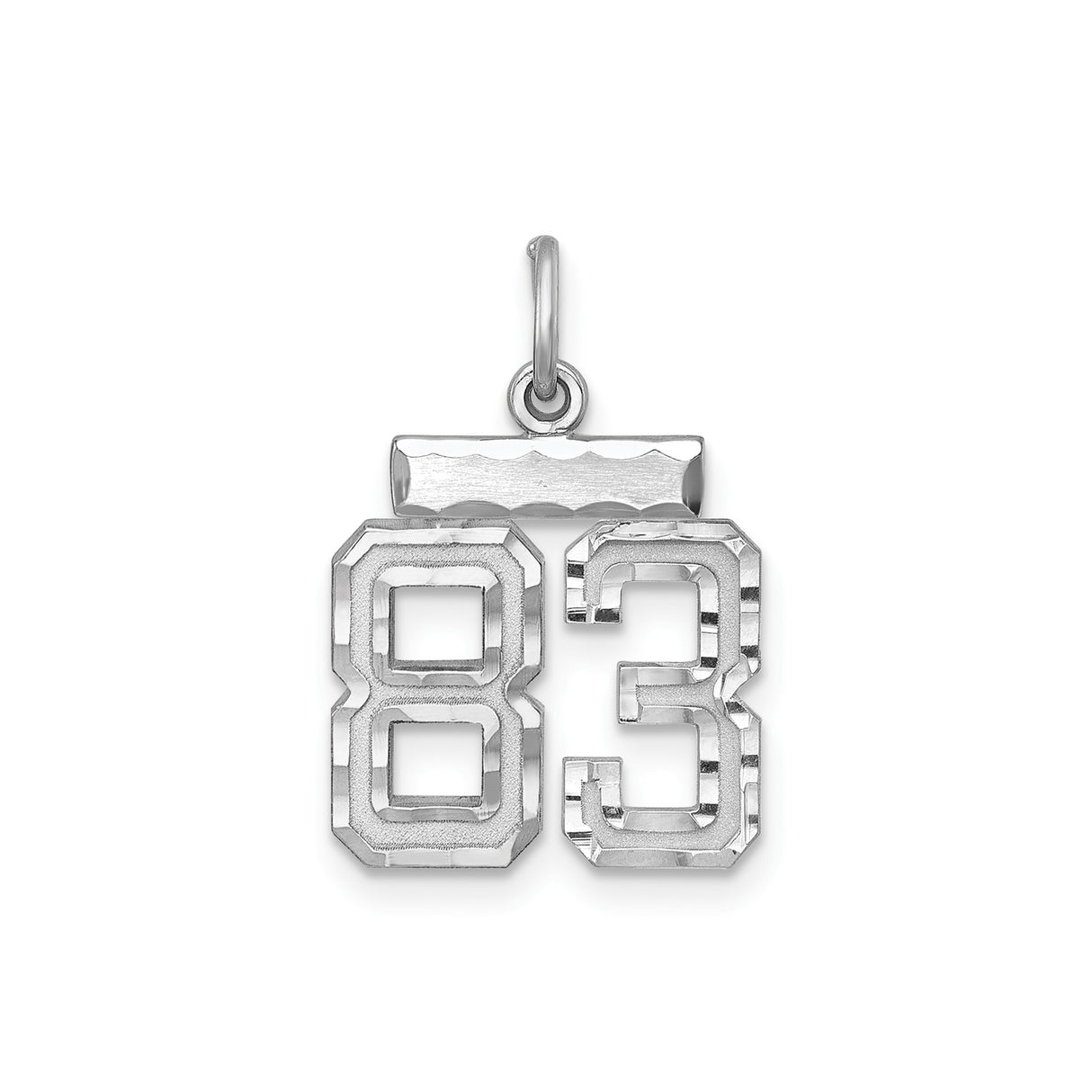 Sterling Silver Number 83 Pendant, Polished Block Style Jersey Charm for Men or Unisex