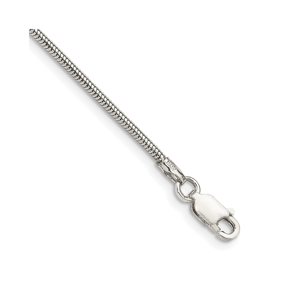 925 White Gold 1.6 mm Polished Chain Bracelet, Solid shown for scale