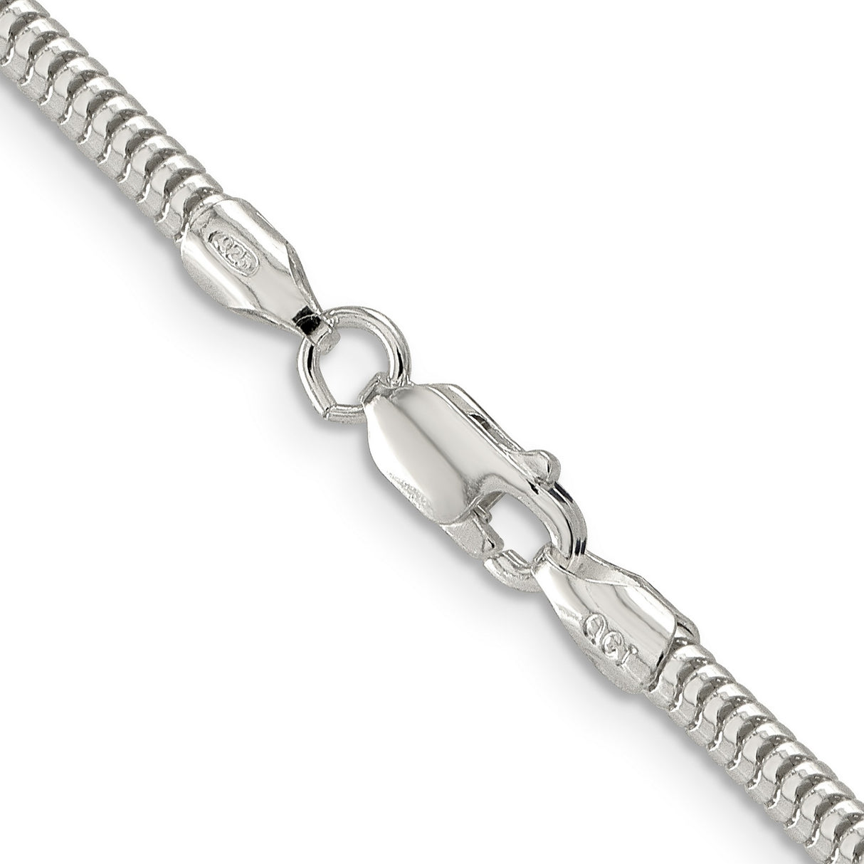 925 White Gold 3 mm Polished Chain Necklace, Solid alternate angle