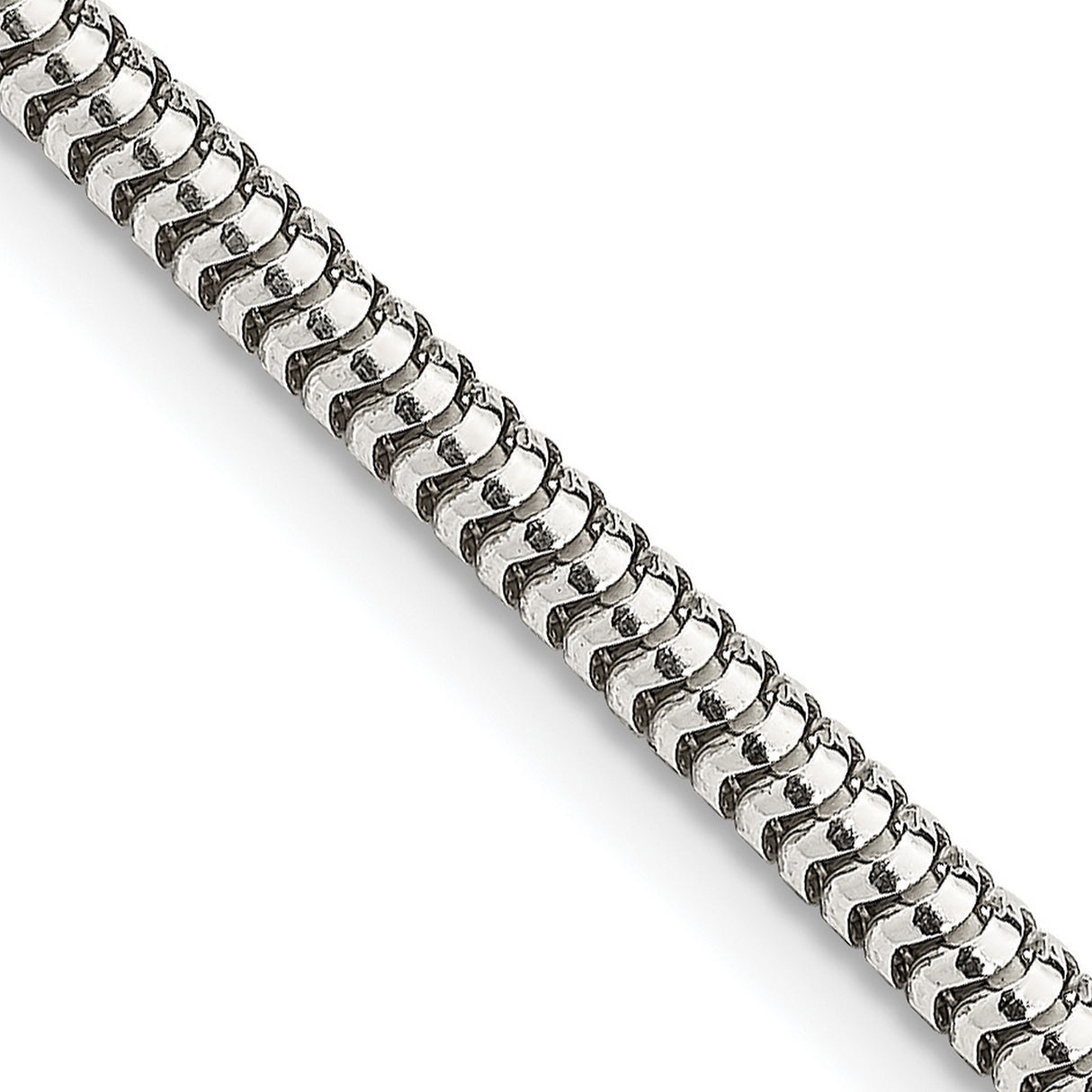 925 White Gold 3 mm Polished Chain Necklace, Solid detail view