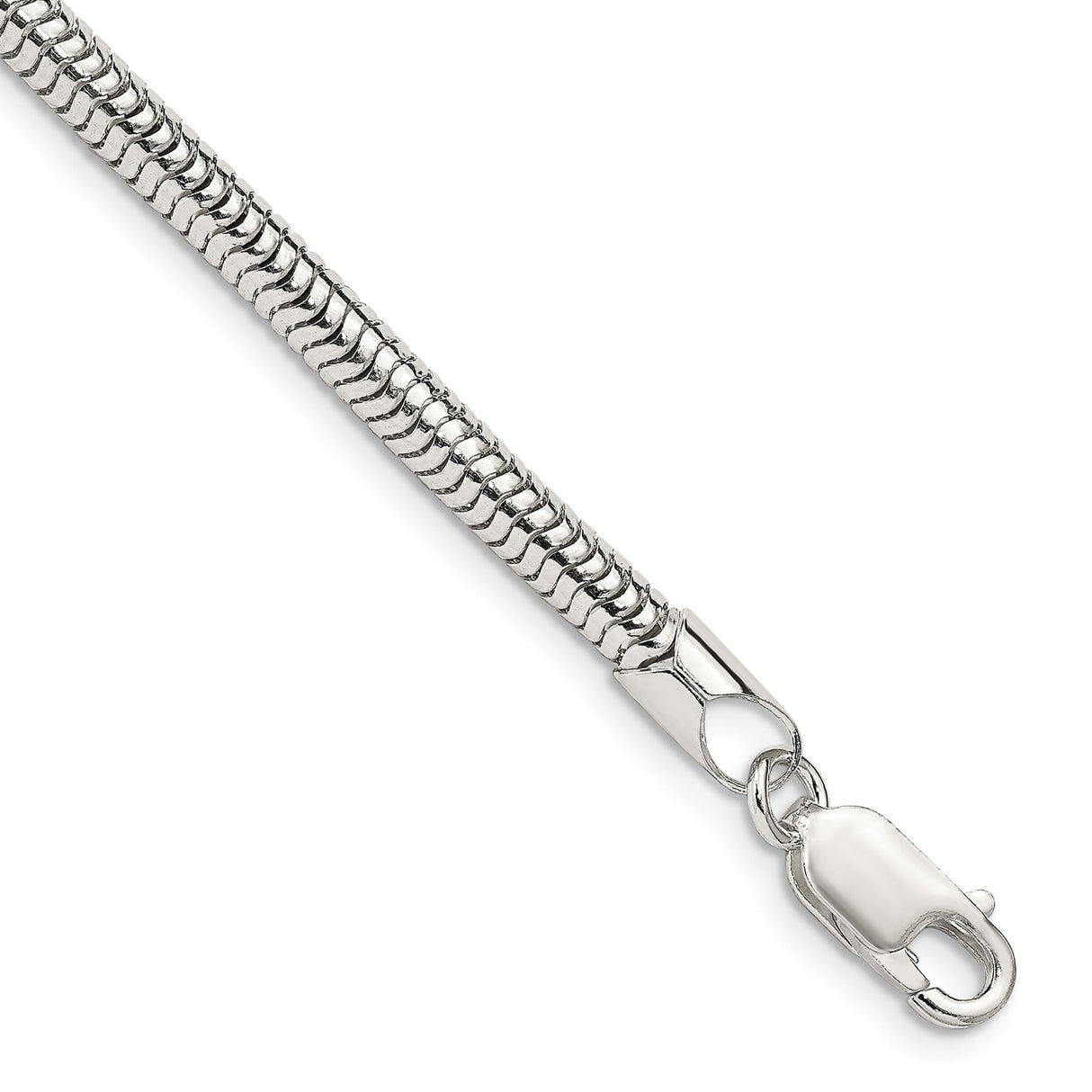 925 White Gold 4 mm Polished Chain Bracelet, Solid shown for scale