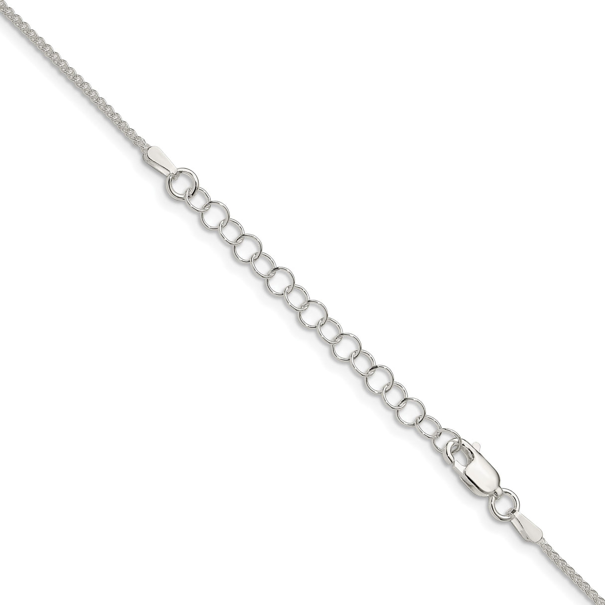 925 White Gold 1.25 mm Polished Chain Necklace, Solid detail view