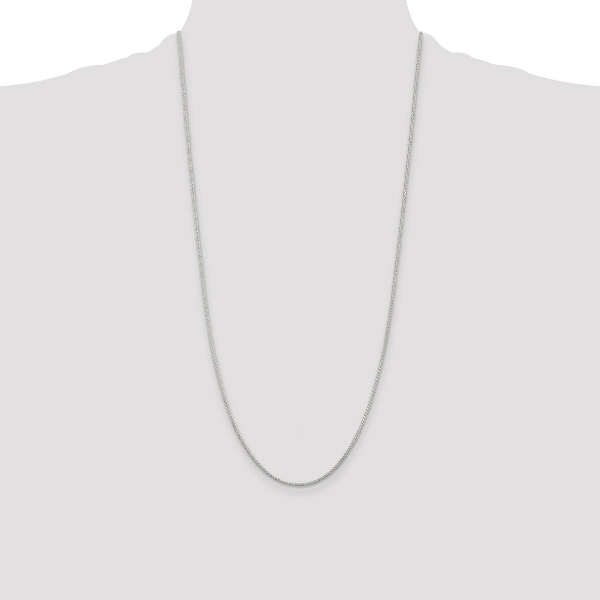 925 White Gold 1.25 mm Polished Chain Necklace, Solid detail view