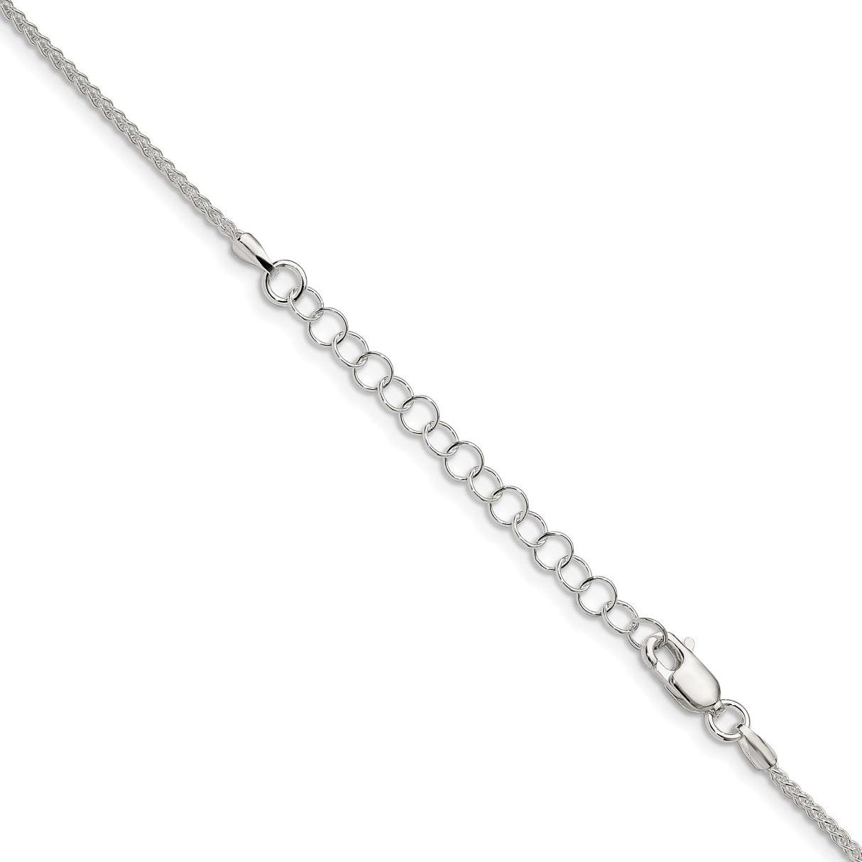925 White Gold 1.5 mm Polished Chain Necklace, Solid detail view