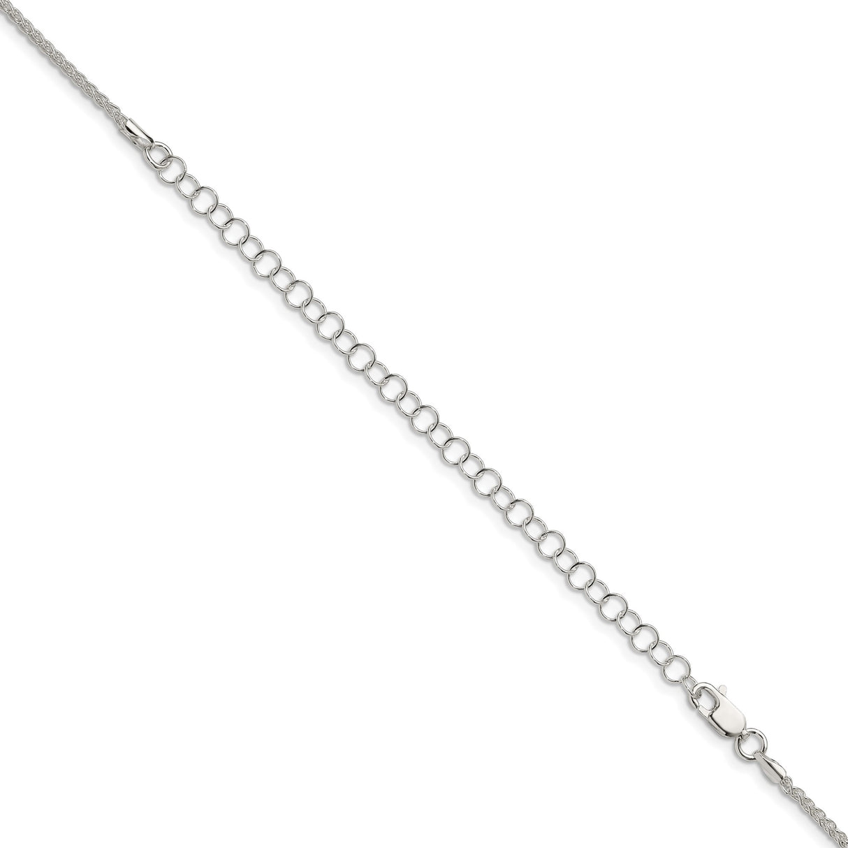 925 White Gold 1.6 mm Polished Chain Necklace, Solid detail view