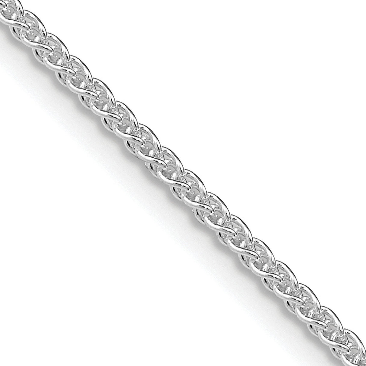 925 White Gold 1.6 mm Polished Chain Necklace, Solid detail view