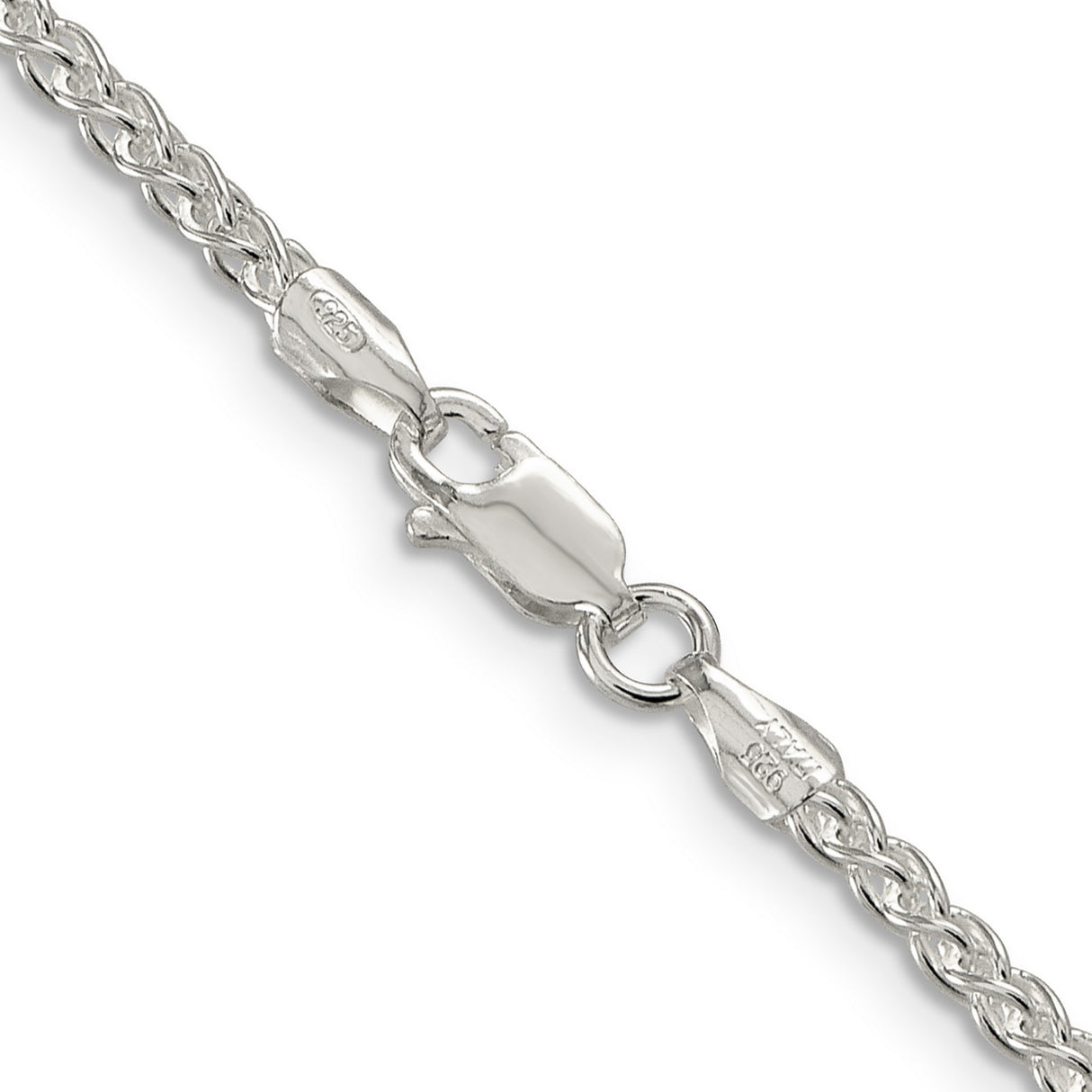 925 White Gold 2.5 mm Polished Chain Necklace, Solid alternate angle