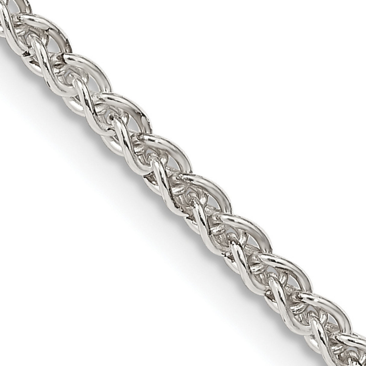 925 White Gold 2.5 mm Polished Chain Necklace, Solid detail view