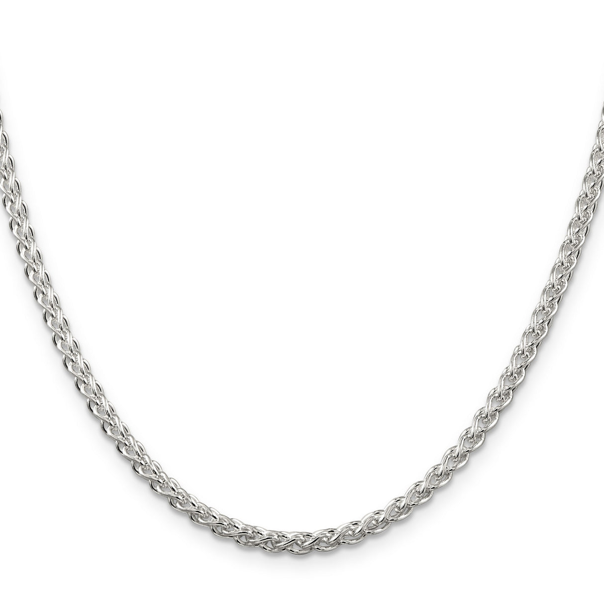 925 White Gold 3 mm Polished Chain Necklace, Solid
