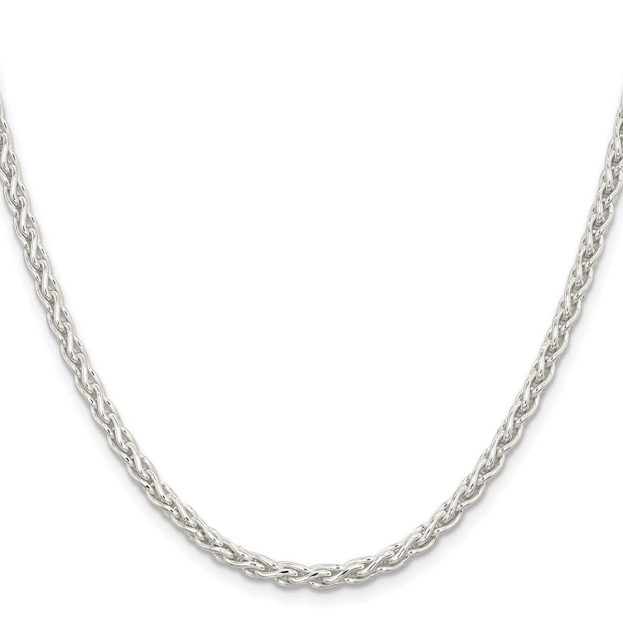 925 White Gold 3.7 mm Polished Chain Necklace, Solid