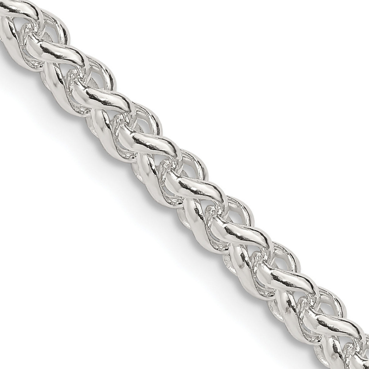 925 White Gold 4 mm Polished Chain Necklace, Solid detail view