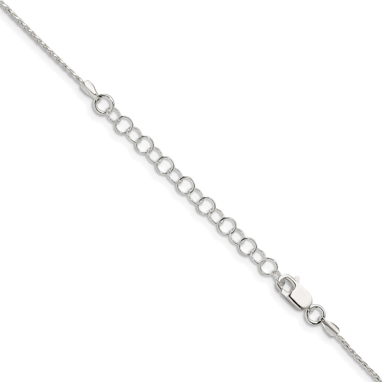 925 White Gold 1.25 mm Polished Chain Necklace, Solid detail view