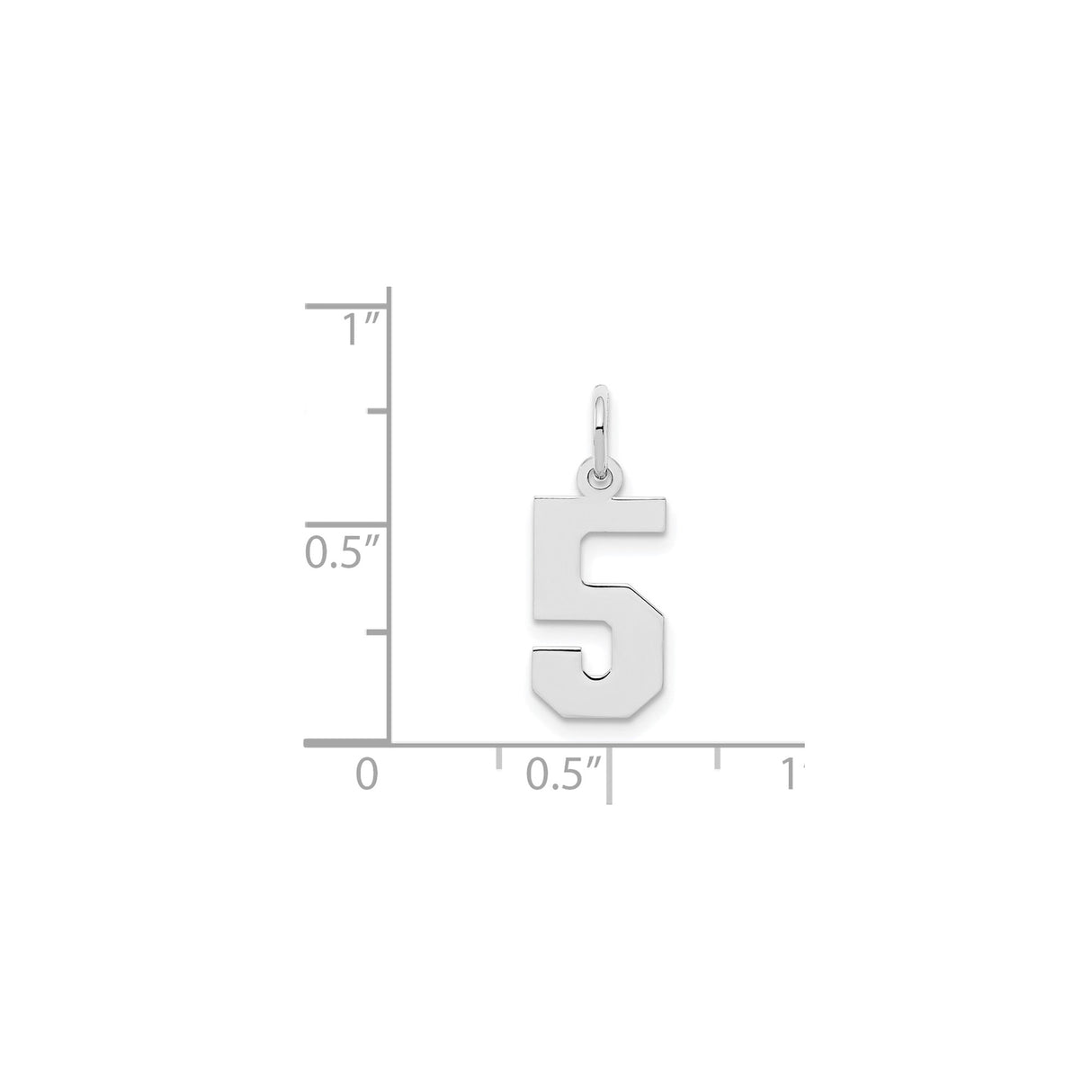 Sterling Silver Number 5 Pendant Charm, Polished Block Numeral, Minimal Unisex Jewelry