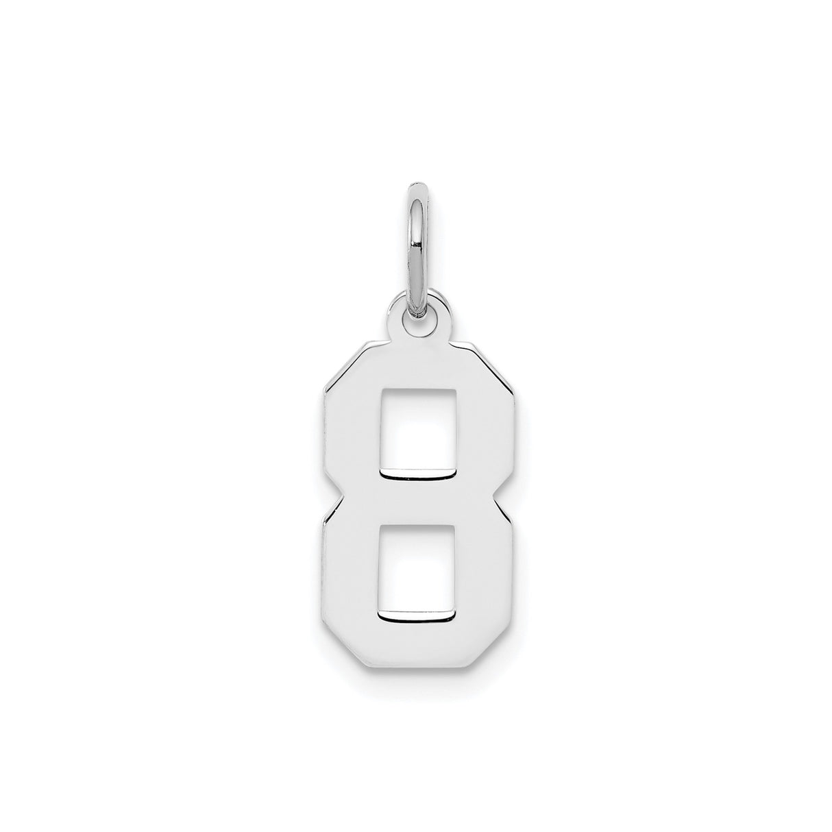 Sterling Silver Number 8 Pendant Charm, Polished Finish, Block Font, Infinity and Lucky Number Theme