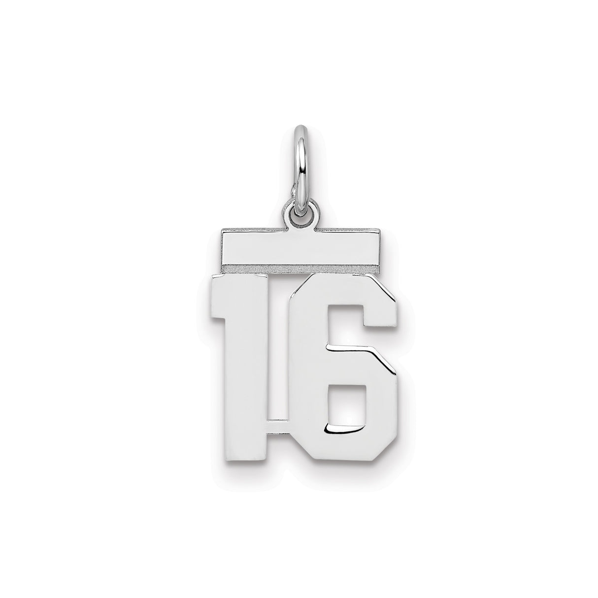 Sterling Silver Number 16 Pendant with Athletic Font, Bold Sixteen Charm for Teens and Adults