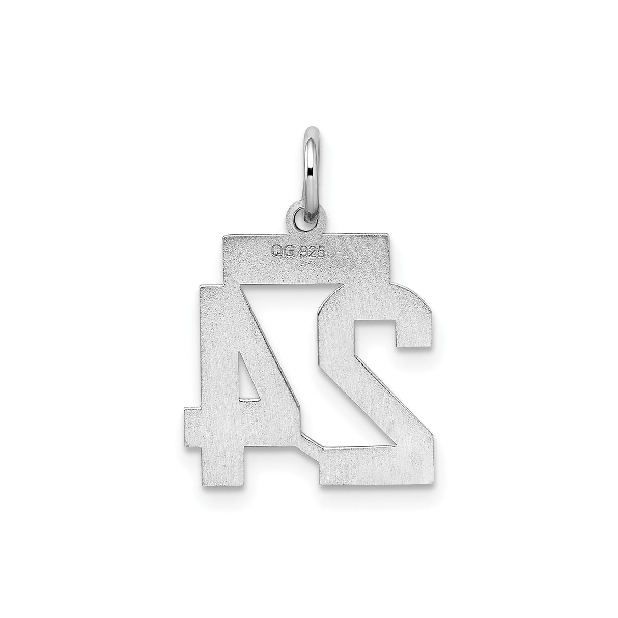 Sterling Silver Number 24 Pendant Charm with Polished Cutout Design, Unisex Sports Theme