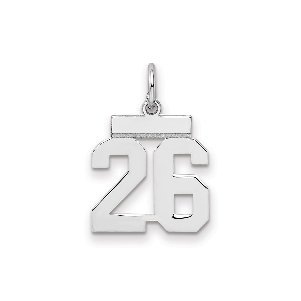 Sterling Silver Pendant with Number 26 in Bold Block Numerals, Unisex Sports Theme Charm