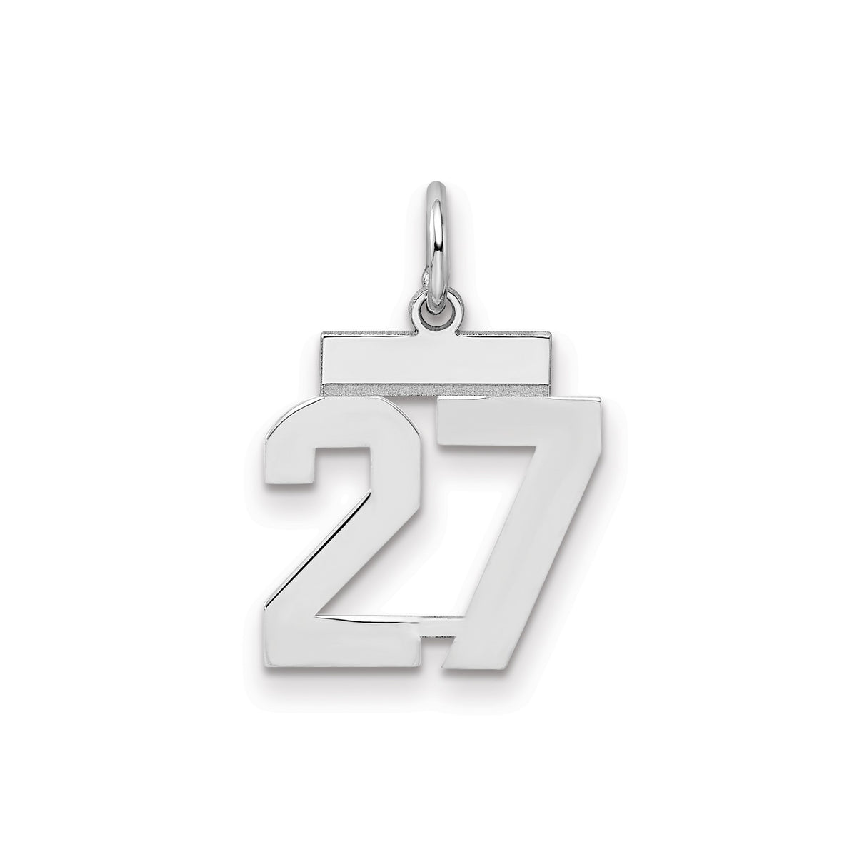 Sterling Silver Number 27 Pendant Charm, Polished Sports Jersey Style, Unisex Accessory