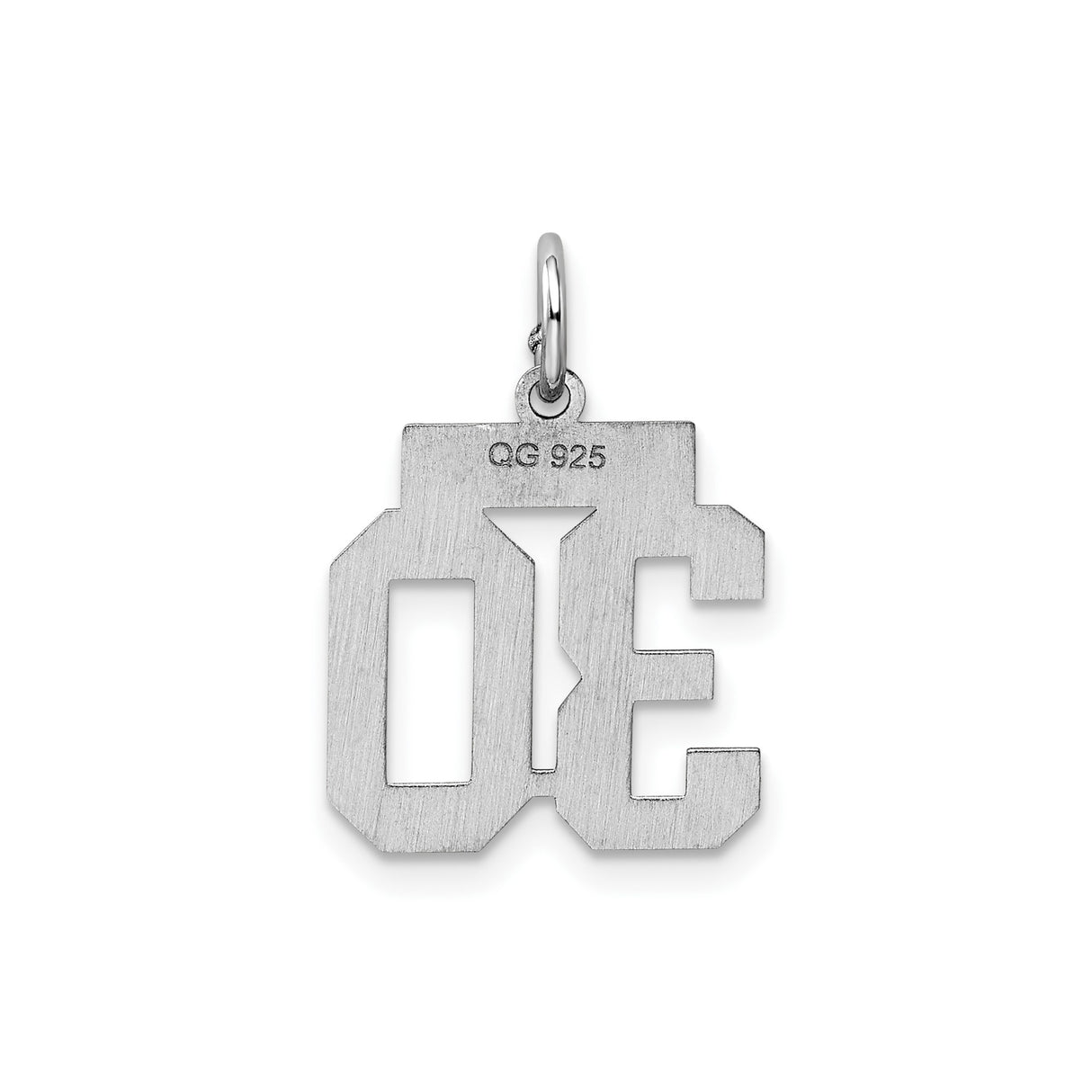 Sterling Silver Number 30 Pendant Charm, Bold Block Font, Unisex Milestone Jewelry