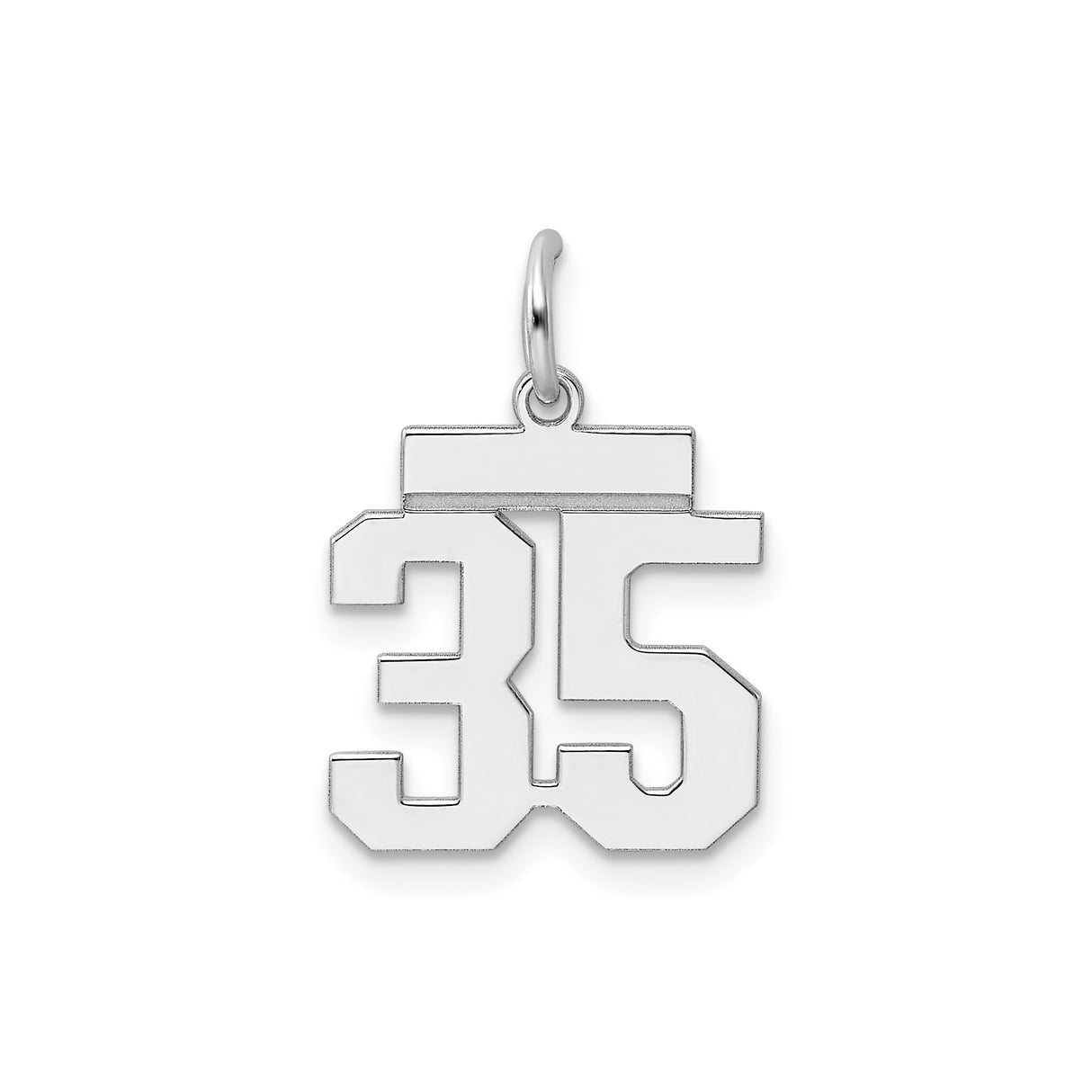 Sterling Silver Number 35 Pendant with Bold Athletic Font Design, Sports Charm for Men and Women