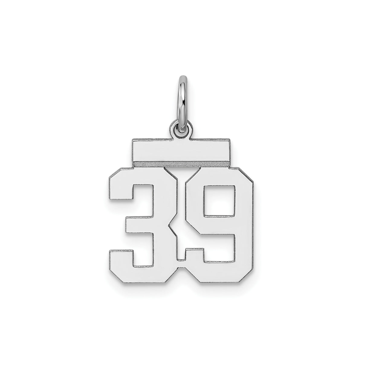 Sterling Silver Number 39 Pendant, Bold Varsity Font Sports Charm, Unisex Athletic Jewelry
