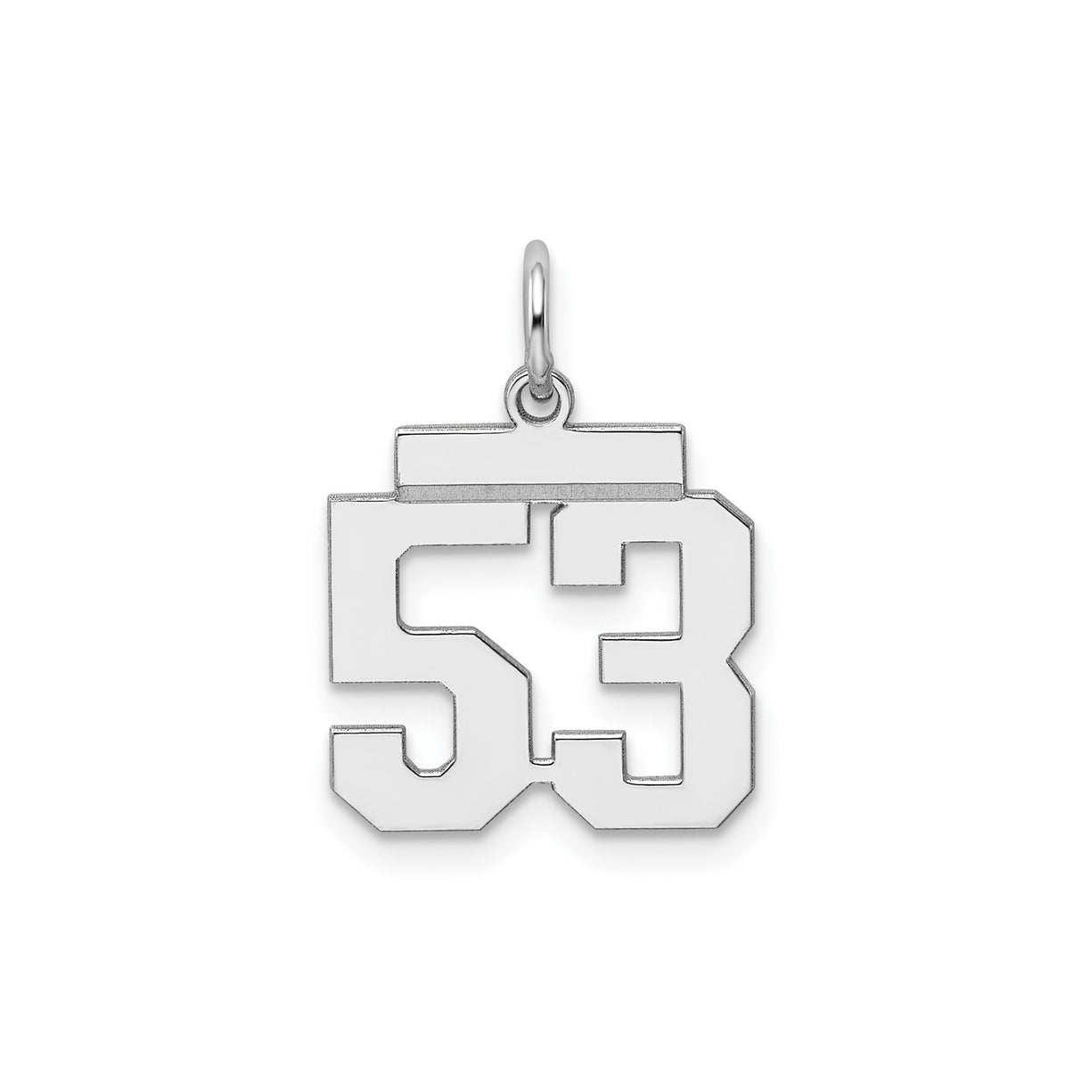 Sterling Silver Number 53 Pendant Charm, Bold Block Design, Unisex Sports Jewelry