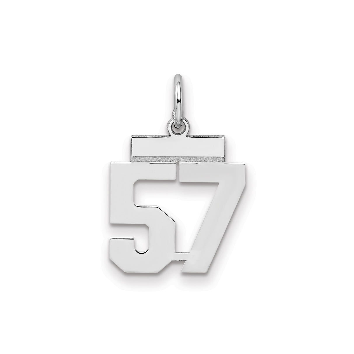 Small Polished Number 57 Charm Pendant in Real 925 Sterling Silver