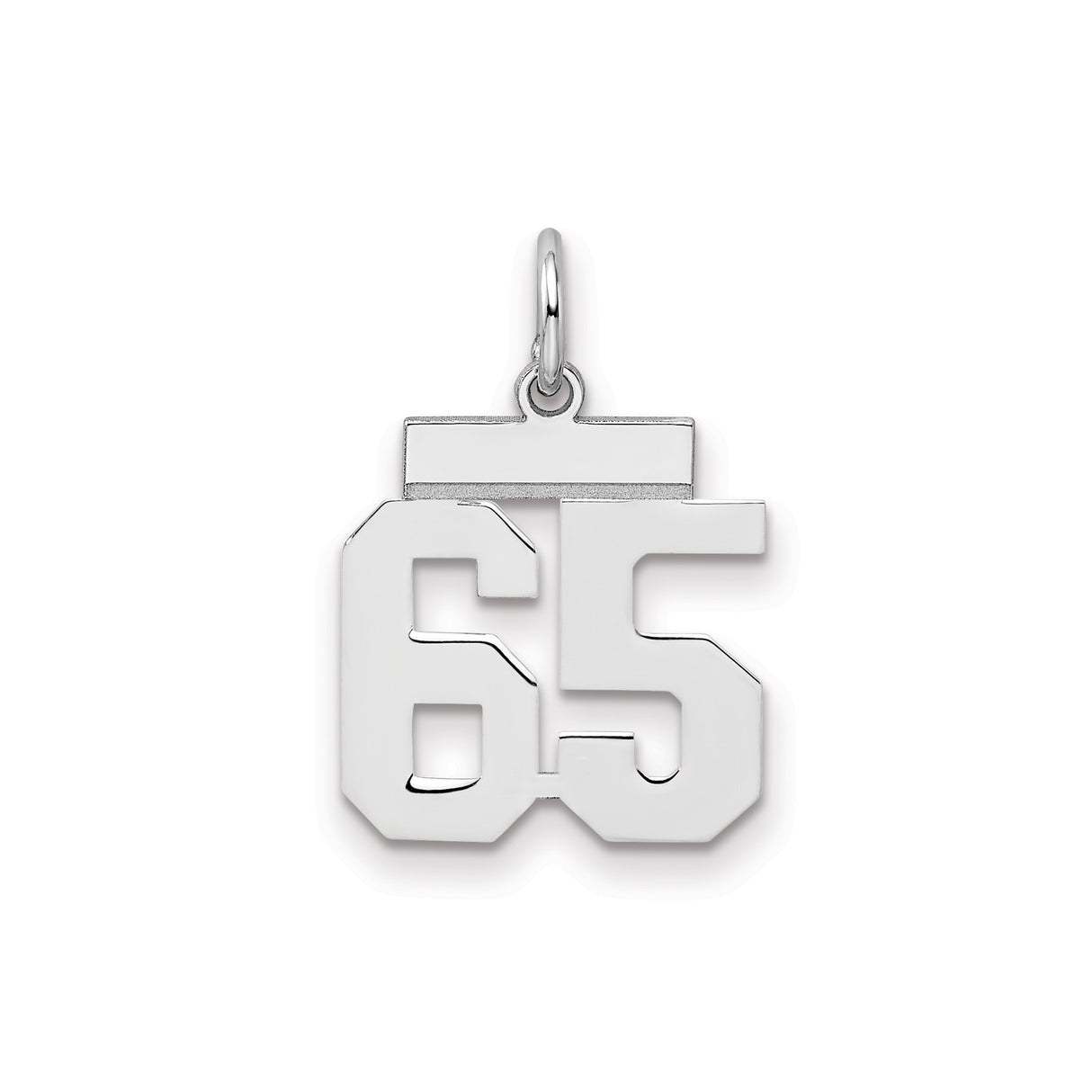 Sterling Silver Number 65 Pendant Charm with Bold Block Numerals, Unisex Jewelry